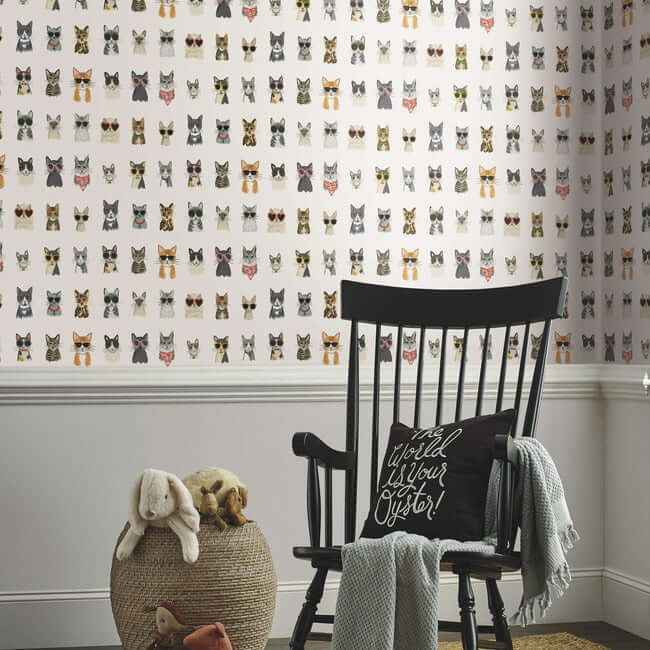 Cool Cats Multi White Peel & Stick Wallpaper - York Wallcoverings - PSW1463RL - York Wallcoverings Wallpaper