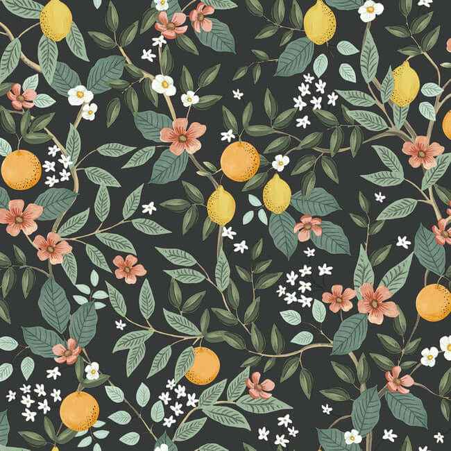 Citrus Grove Black Peel & Stick Wallpaper - York Wallcoverings - PSW1482RL