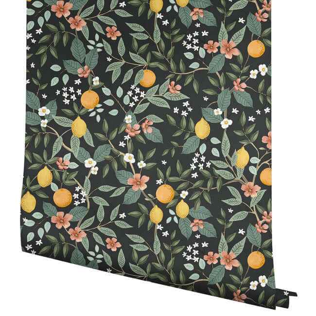 Citrus Grove Black Peel & Stick Wallpaper - York Wallcoverings - PSW1482RL - York Wallcoverings Wallpaper