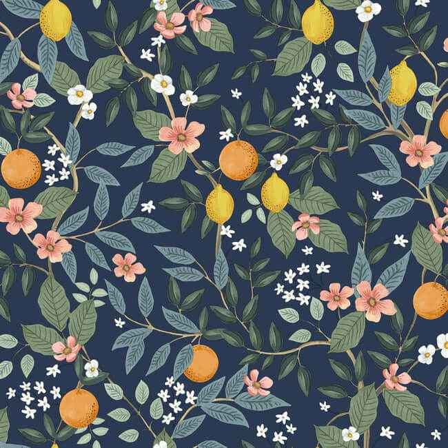 Citrus Grove Navy Peel & Stick Wallpaper - York Wallcoverings - PSW1481RL - York Wallcoverings Wallpaper