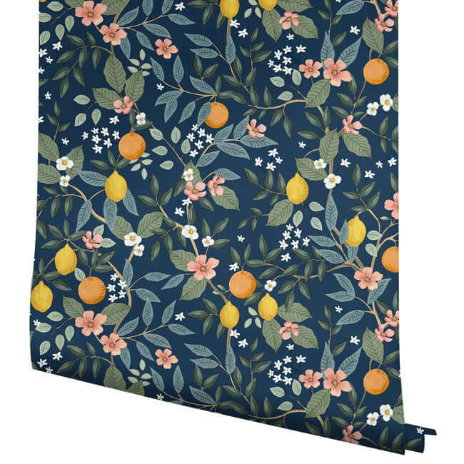 citrus-grove-navy-peel-stick-wallpaper-york-wallcoverings-psw1481rl - York Wallpaper Wallpaper