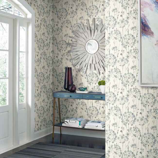 Flourish Sheer Blue & Grey Peel & Stick Wallpaper - York Wallcoverings - PSW1428RL - York Wallcoverings Wallpaper