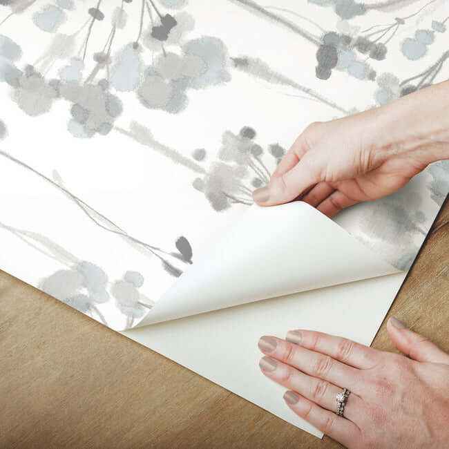 Flourish Sheer Blue & Grey Peel & Stick Wallpaper - York Wallcoverings - PSW1428RL - York Wallcoverings Wallpaper