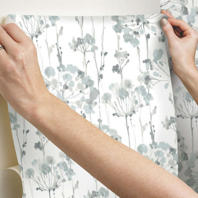 flourish-premium-peel-stick-wallpaper-sheer-bluegrey-york-wallcoverings-psw1428rl - York Wallcoverings Wallpaper