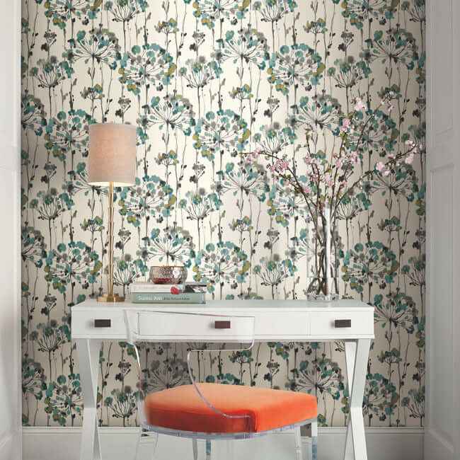 Flourish Turquoise Peel & Stick Wallpaper - York Wallcoverings - PSW1096RL - York Wallcoverings Wallpaper