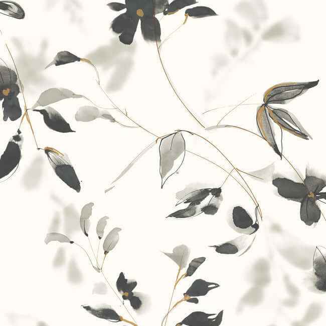 Linden Flower Black Peel & Stick Wallpaper - York Wallcoverings - PSW1103RL - York Wallcoverings Wallpaper