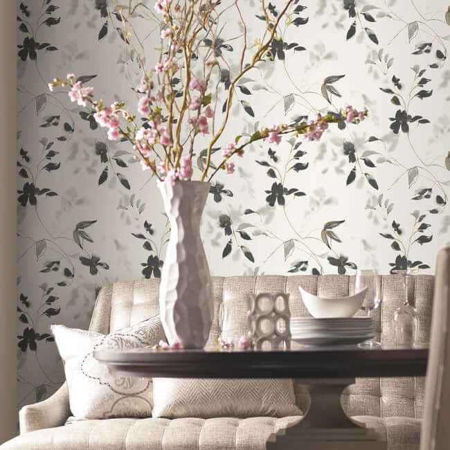 Linden Flower Black Peel & Stick Wallpaper - York Wallcoverings - PSW1103RL - York Wallcoverings Wallpaper
