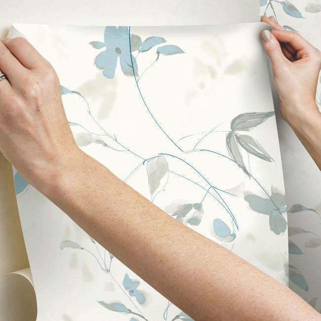 linden-flower-premium-peel-stick-wallpaper-spa-blue-york-wallcoverings-psw1423rl - York Wallcoverings Wallpaper