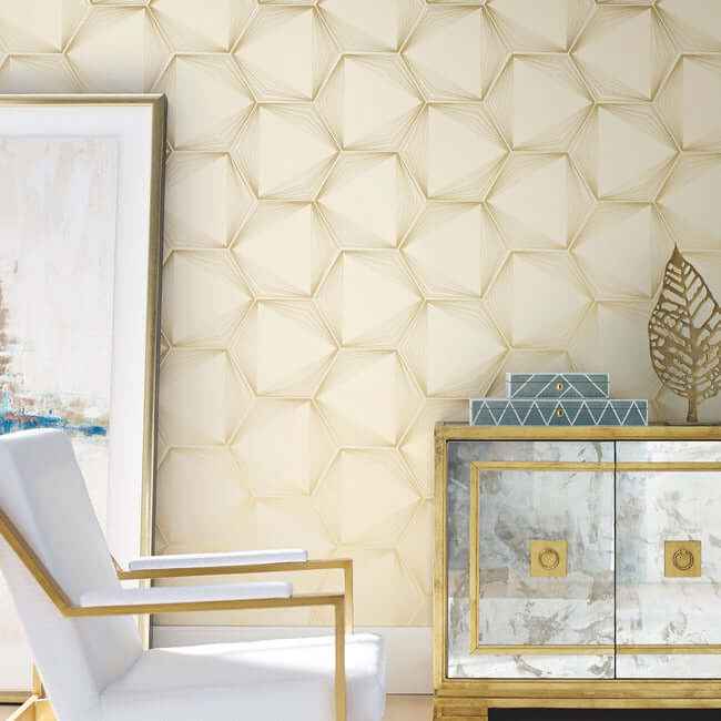 Honeycomb Sand & Gold Peel & Stick Wallpaper - York Wallcoverings - PSW1416RL - York Wallcoverings Wallpaper