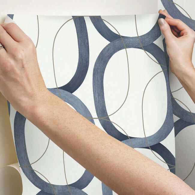 Interlock Navy Peel & Stick Wallpaper - York Wallcoverings - PSW1420RL - York Wallcoverings Wallpaper