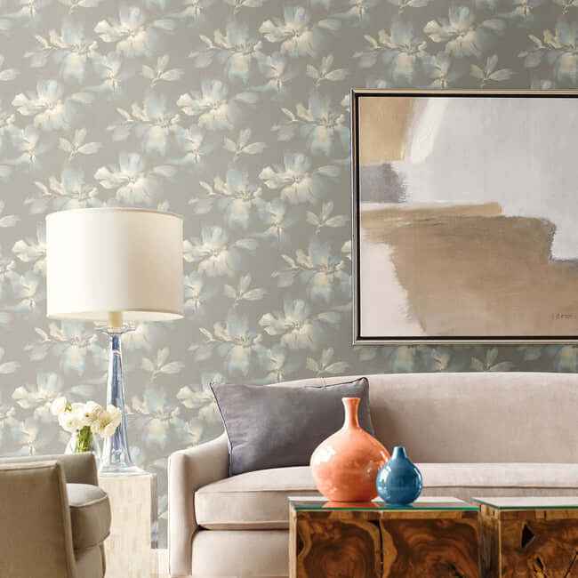 Midnight Blooms Light Blue & Grey Peel & Stick Wallpaper - York Wallcoverings - PSW1415RL - York Wallcoverings Wallpaper