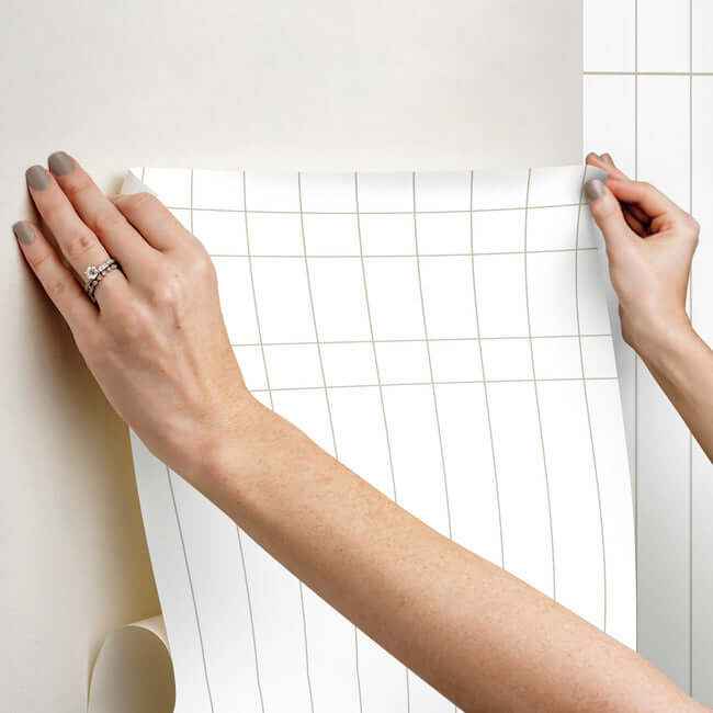 Linear Gridwork Linen on White Wallpaper - York Wallcoverings - PSW1513RL - York Wallcoverings Wallpaper