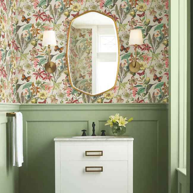 Butterfly House Light Taupe & Coral Wallpaper - York Wallcoverings - BL1724 - York Wallcoverings Wallpaper