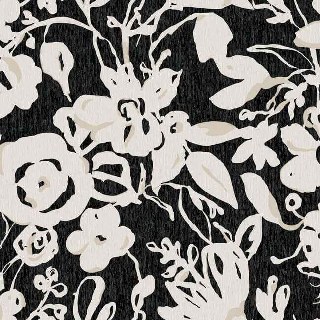 Brushstroke Floral Black Wallpaper - York Wallcoverings - BL1733