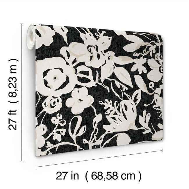 Brushstroke Floral Black Wallpaper - York Wallcoverings - BL1733 - York Wallcoverings Wallpaper