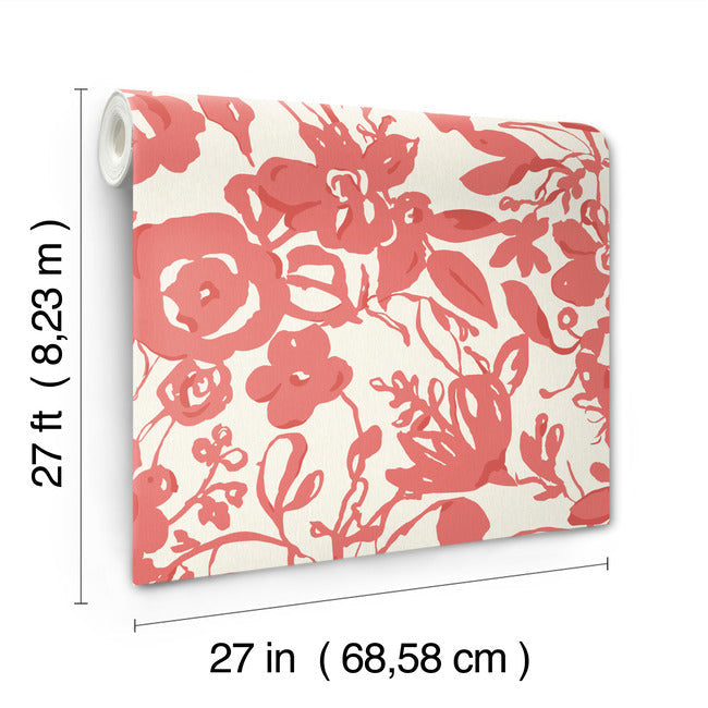 brushstroke-floral-wallpaper-coral-york-wallcoverings-bl1731 - York Wallcoverings Wallpaper