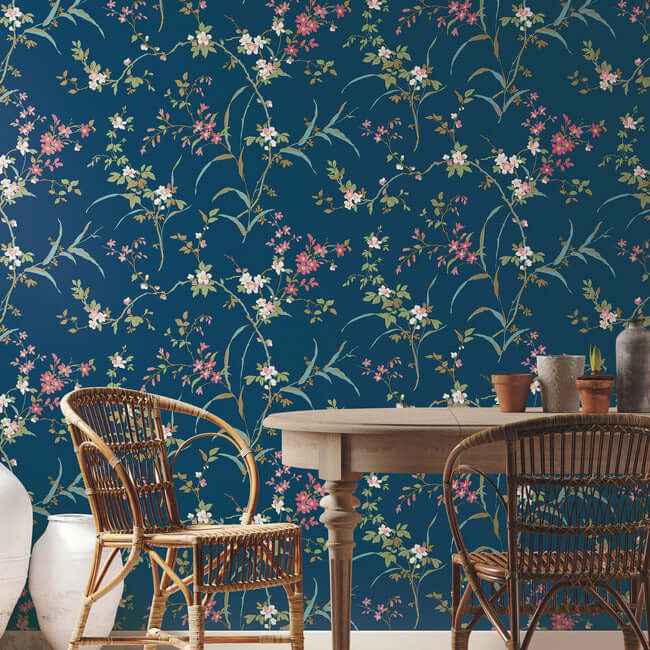 Blossom Branches Navy Wallpaper - York Wallcoverings - BL1745 - York Wallcoverings Wallpaper