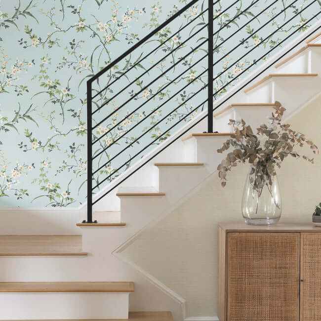 Blossom Branches Spa Blue Wallpaper - York Wallcoverings - BL1742