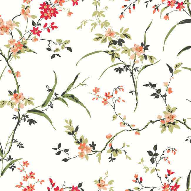 Blossom Branches White & Red Wallpaper - York Wallcoverings - BL1741 - York Wallcoverings Wallpaper