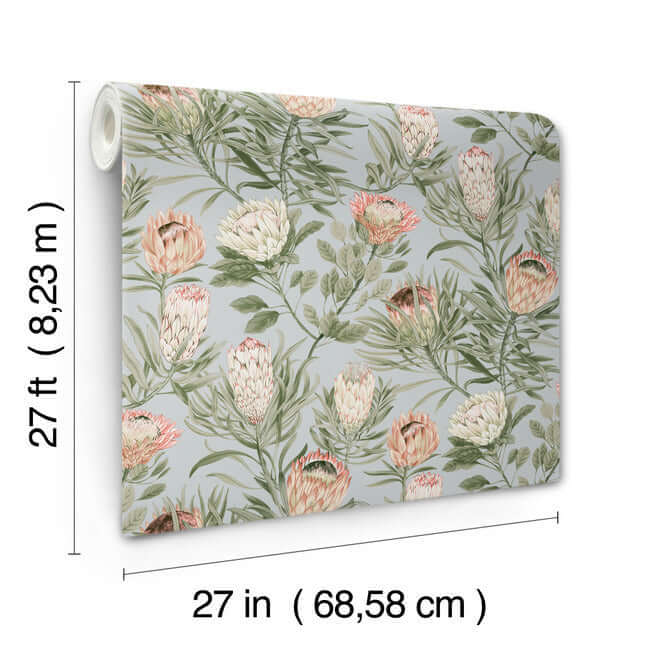 protea-dusty-blue-coral-wallpaper-york-wallcoverings-bl1755 - York Wallcoverings Wallpaper