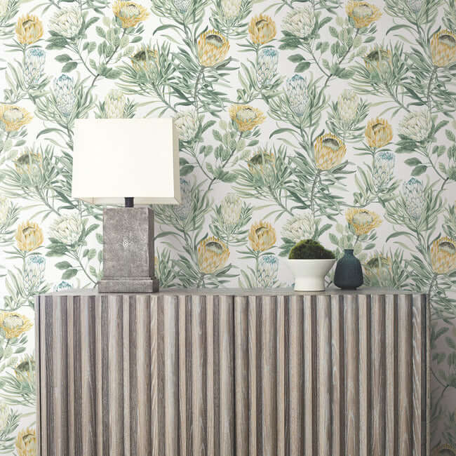 protea-wallpaper-whiteyellow-york-wallcoverings-bl1754 - York Wallcoverings Wallpaper