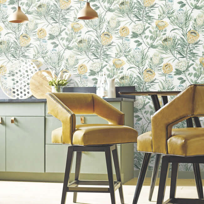 protea-wallpaper-whiteyellow-york-wallcoverings-bl1754 - York Wallcoverings Wallpaper