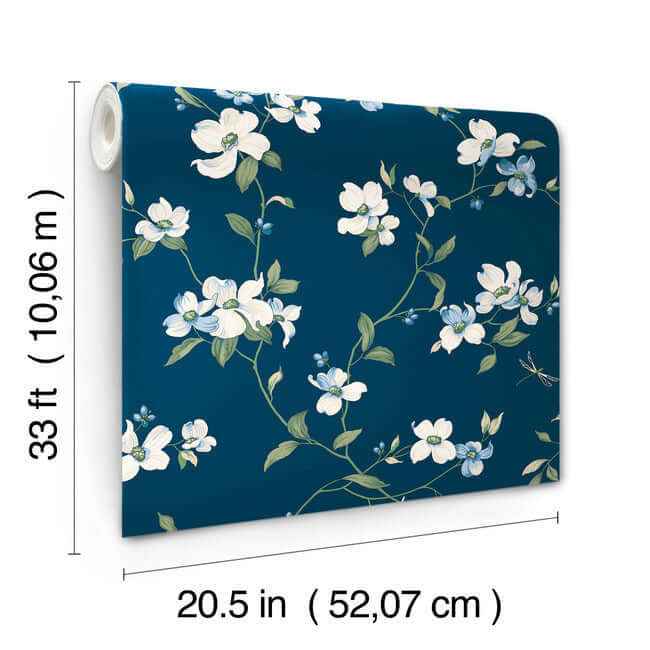 Dogwood Navy Wallpaper - York Wallcoverings - BL1761 - York Wallcoverings Wallpaper