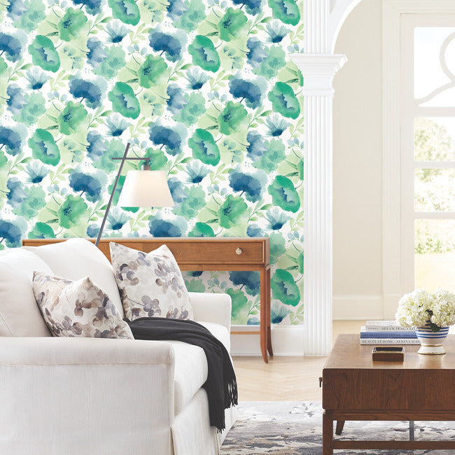 watercolor-bouquet-wallpaper-blue-green-york-wallcoverings-bl1774