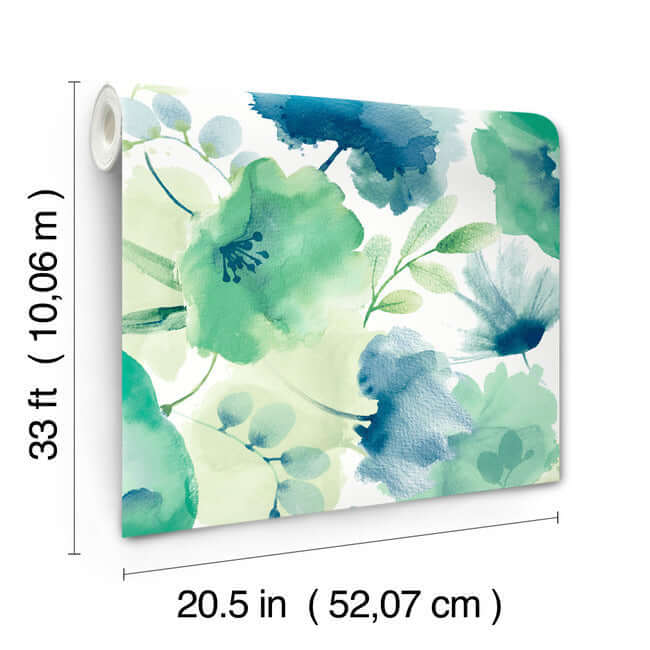 watercolor-bouquet-blue-green-wallpaper-york-wallcoverings-bl1774 - York Wallcoverings Wallpaper