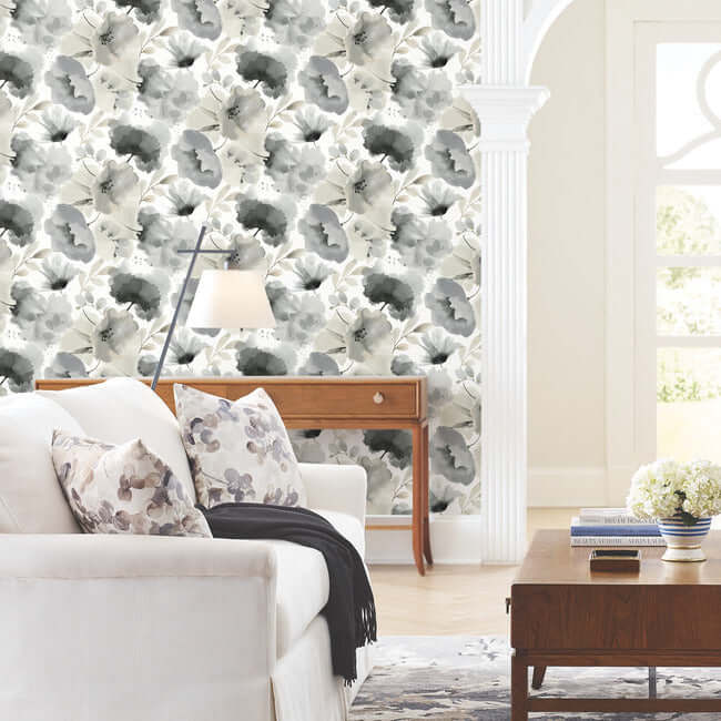 watercolor-bouquet-charcoal-wallpaper-york-wallcoverings-bl1771 - York Wallcoverings Wallpaper