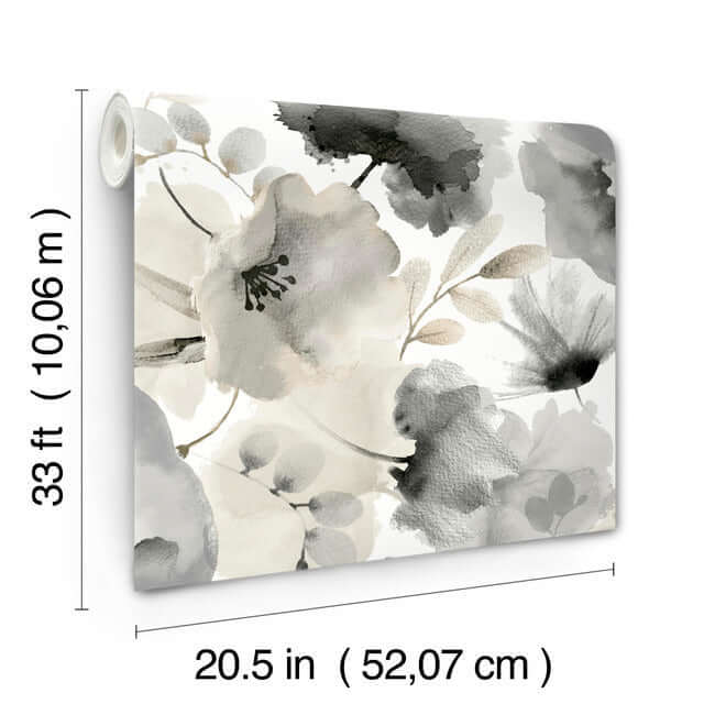 watercolor-bouquet-charcoal-wallpaper-york-wallcoverings-bl1771 - York Wallcoverings Wallpaper
