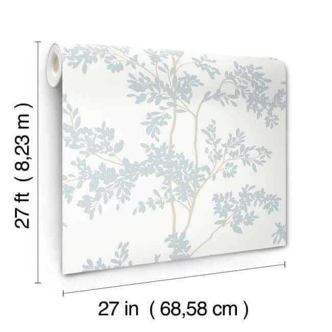 Lunaria Silhouette White & Cloud Blue Wallpaper - York Wallcoverings - BL1802 - York Wallcoverings Wallpaper