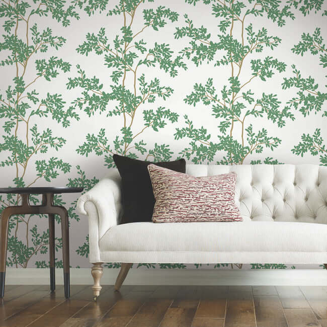 lunaria-silhouette-white-green-wallpaper-york-wallcoverings-bl1801 - York Wallcoverings Wallpaper