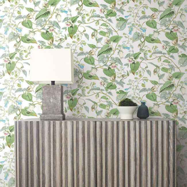 Moon Flower White Wallpaper - York Wallcoverings - BL1711