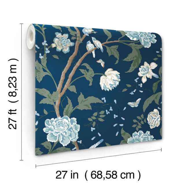 Teahouse Floral Navy Wallpaper - York Wallcoverings - BL1782 - York Wallcoverings Wallpaper