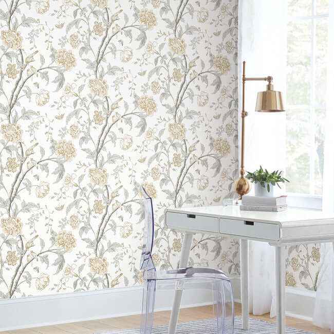 Teahouse Floral Neutral Wallpaper - York Wallcoverings - BL1783 - York Wallcoverings Wallpaper