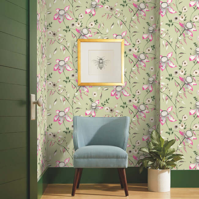dream-blossom-light-green-wallpaper-york-wallcoverings-bl1791 - York Wallpaper Wallpaper