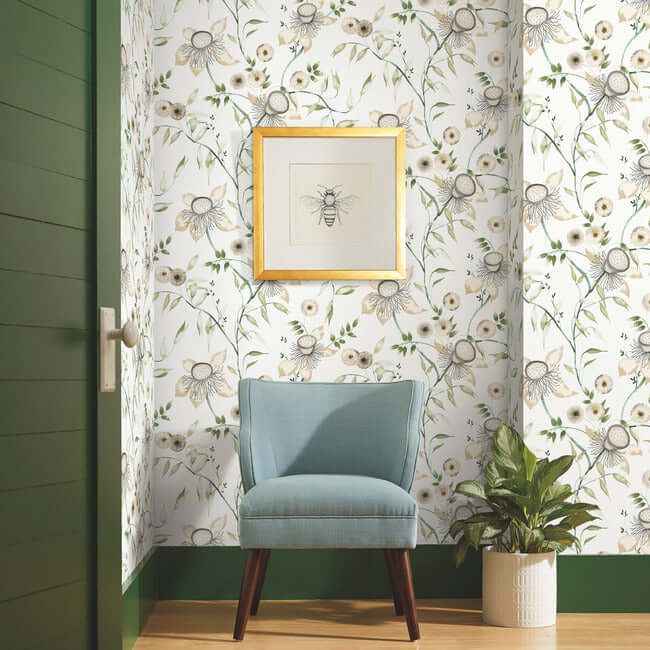 Dream Blossom White & Green Wallpaper - York Wallcoverings - BL1793 - York Wallcoverings Wallpaper