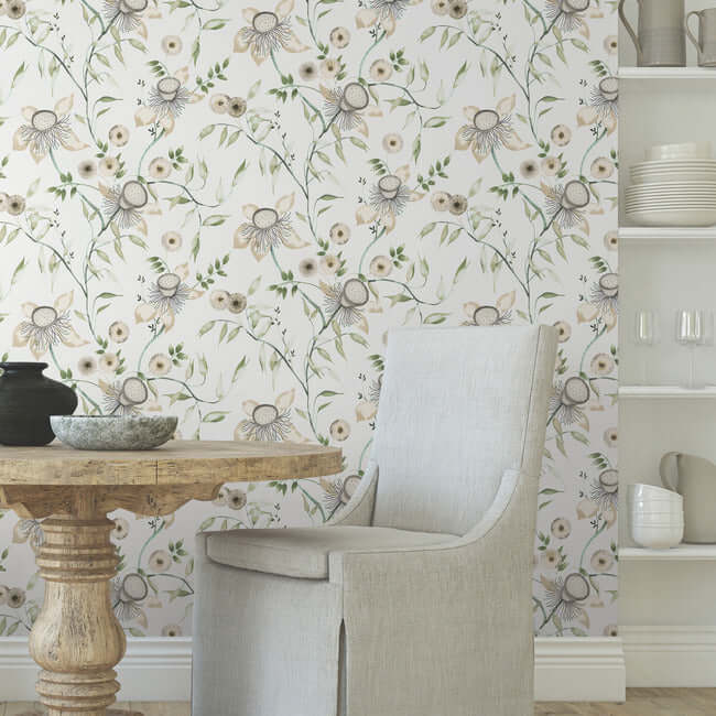 dream-blossom-white-green-wallpaper-york-wallcoverings-bl1793 - York Wallpaper Wallpaper