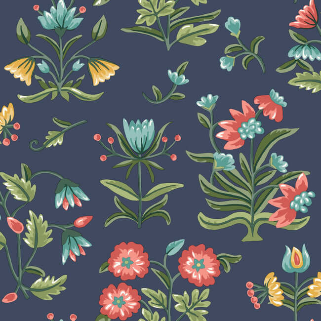 heirloom-floral-premium-peel-stick-wallpaper-navy-york-wallcoverings-psw1516rl - York Wallcoverings Wallpaper
