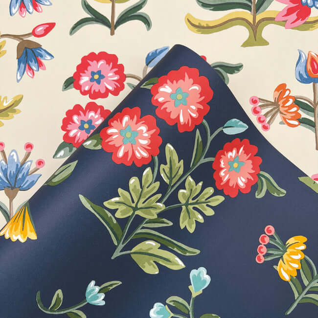 heirloom-floral-premium-peel-stick-wallpaper-navy-york-wallcoverings-psw1516rl - York Wallcoverings Wallpaper