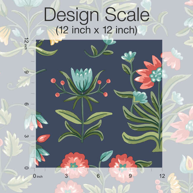 heirloom-floral-premium-peel-stick-wallpaper-navy-york-wallcoverings-psw1516rl - York Wallcoverings Wallpaper