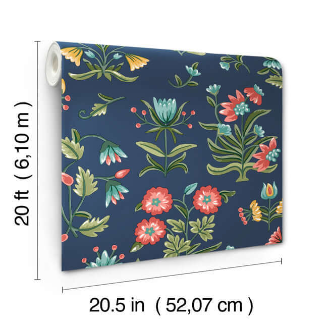 heirloom-floral-premium-peel-stick-wallpaper-navy-york-wallcoverings-psw1516rl - York Wallcoverings Wallpaper