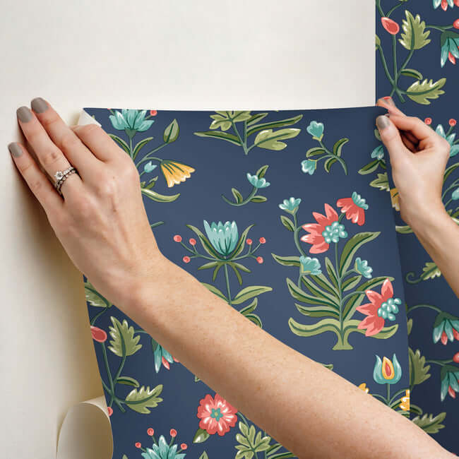 heirloom-floral-premium-peel-stick-wallpaper-navy-york-wallcoverings-psw1516rl - York Wallcoverings Wallpaper