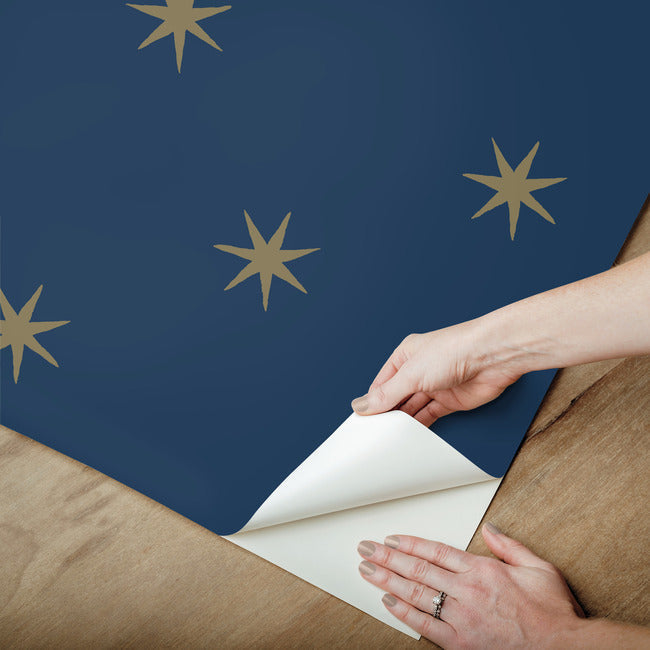star-splendor-premium-peel-stick-wallpaper-navymetallic-gold-york-wallcoverings-psw1451rl - York Wallcoverings Wallpaper