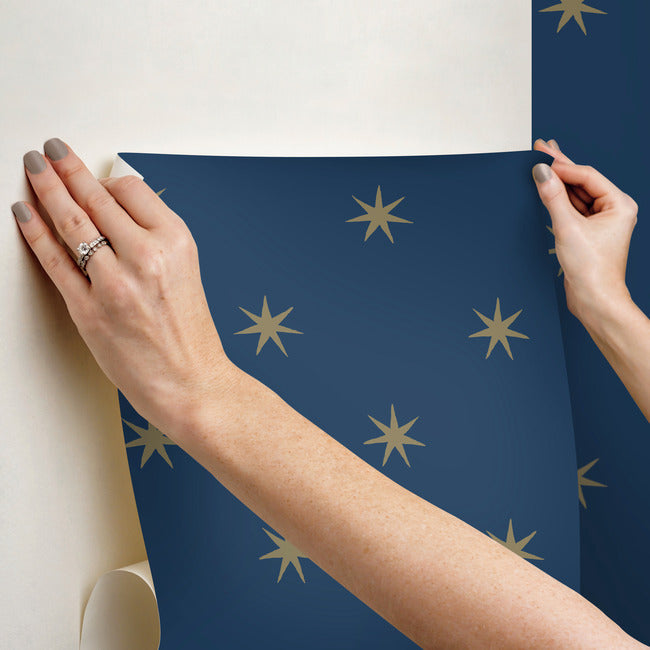 star-splendor-premium-peel-stick-wallpaper-navymetallic-gold-york-wallcoverings-psw1451rl - York Wallcoverings Wallpaper