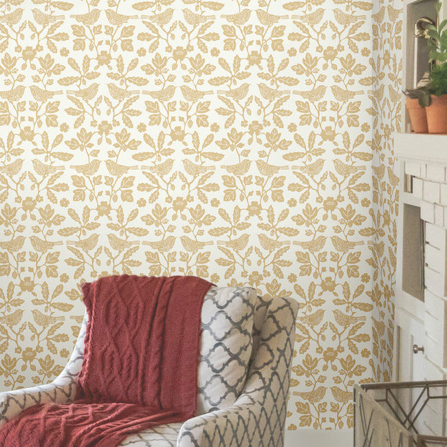 sparrow-oak-premium-peel-stick-wallpaper-ochre-yellow-york-wallcoverings-psw1439rl - York Wallcoverings Wallpaper