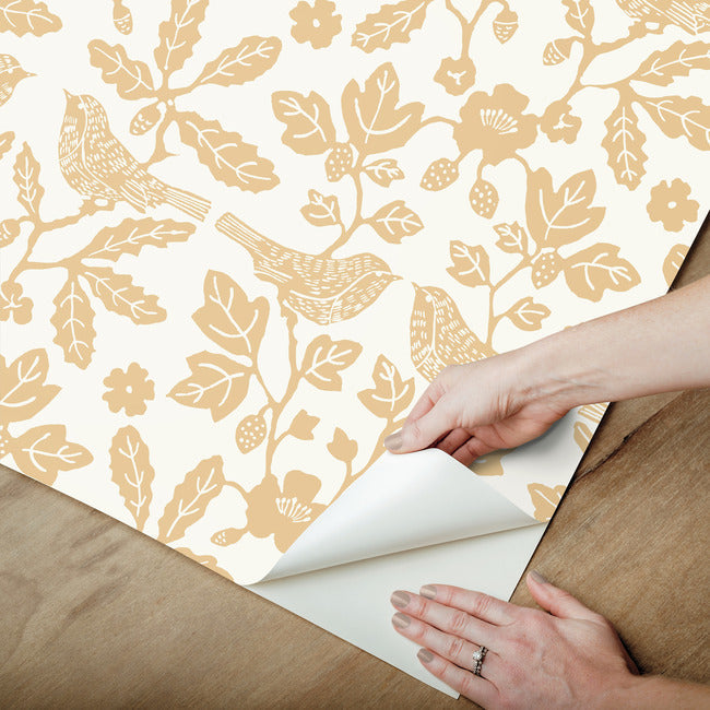 sparrow-oak-premium-peel-stick-wallpaper-ochre-yellow-york-wallcoverings-psw1439rl - York Wallcoverings Wallpaper