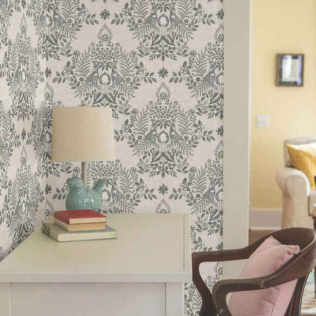 Cottontail Toile Linen & Charcoal Peel & Stick Wallpaper - York Wallcoverings - PSW1433RL - York Wallcoverings Wallpaper
