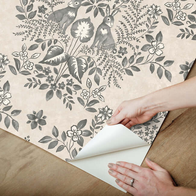 cottontail-toile-linen-charcoal-peel-stick-wallpaper-york-wallcoverings-psw1433rl - York Wallpaper Wallpaper